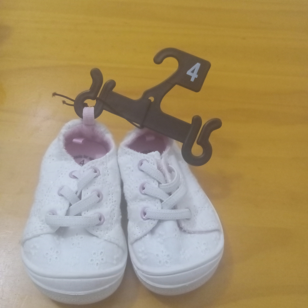 White Kids Shoes with Pink Accents